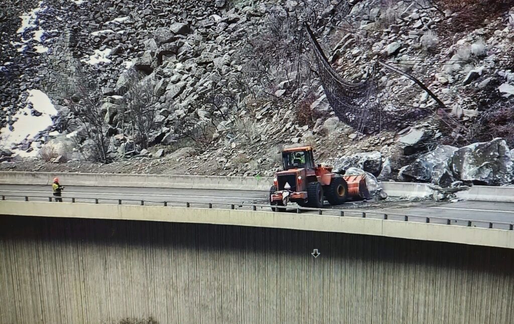 Rockslide on westbound I-70 Glenwood Canyon on March 7, 2024.