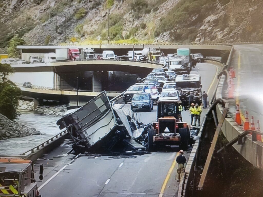 Emergency crews respond to a commercial semi-truck tath crashed on I-70 about six miles east of Glenwood Springs at approximately 9:30 a.m. A closure remains in place for eastbound traffic.