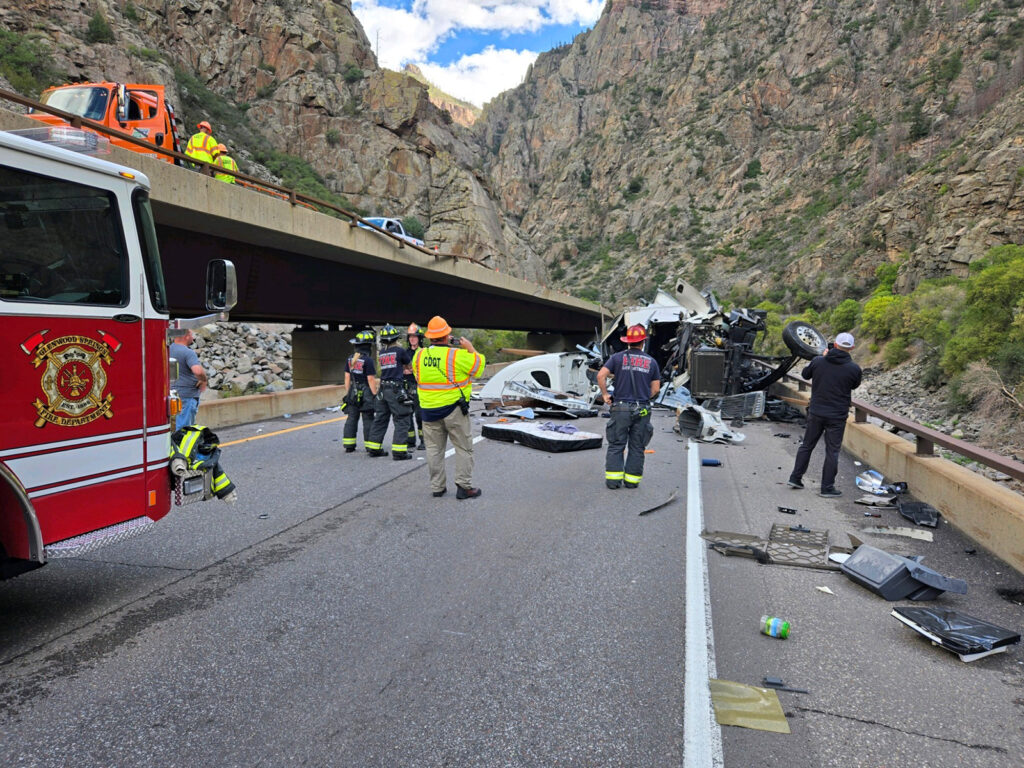 Emergency crews responded to a commercial semi-truck that crashed on I-70.